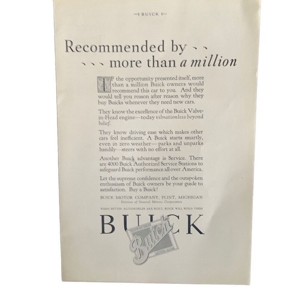Vintage 1927 Buick More Than A Million Ad Advertisement